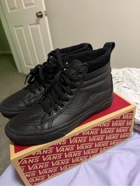 Vans Black Leather High-Top Sneakers